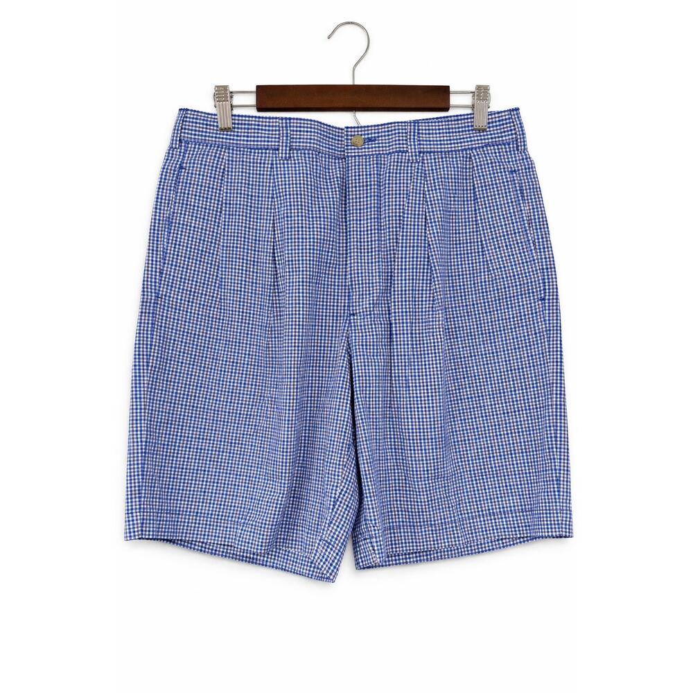 Polo Ralph Lauren Tyler Shorts 34 Blue Gingham Pleated Old Money Preppy Cotton